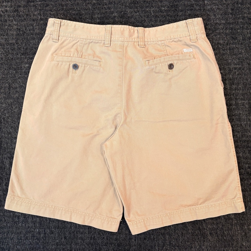 Izod Saltwater Flat Front Khaki Tan Chino Shorts Mens 34 Cotton Casual Summer - Picture 3 of 13